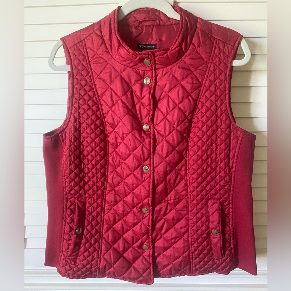 new directions Quilted Red Snap-Front Vest